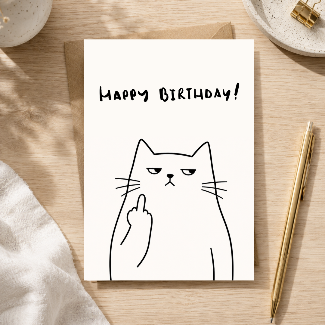 Funny Cat Birthday Card, Minimal Greeting Card, A5