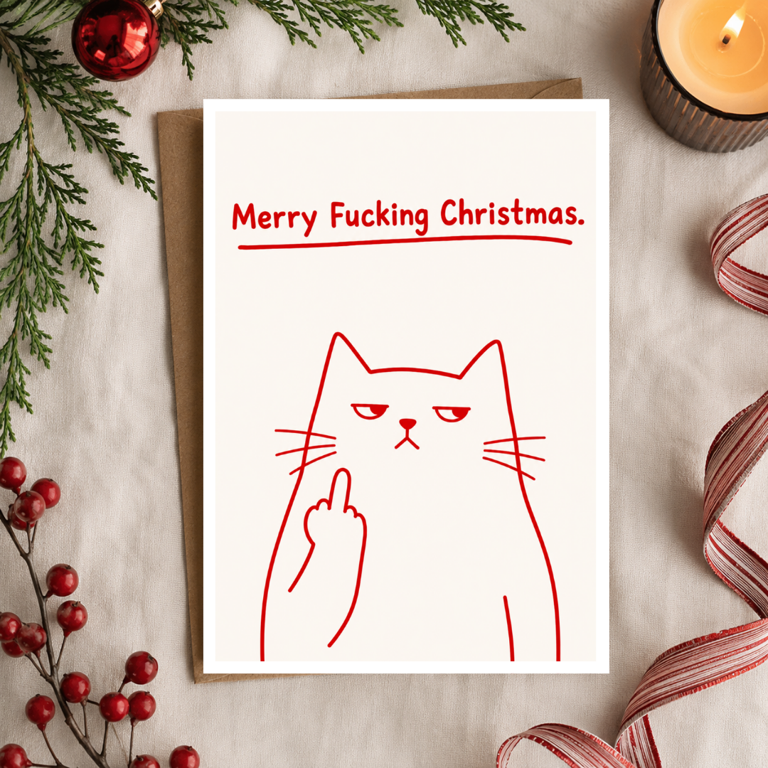 Funny Cat Christmas Card, A5 Festive Greeting Card