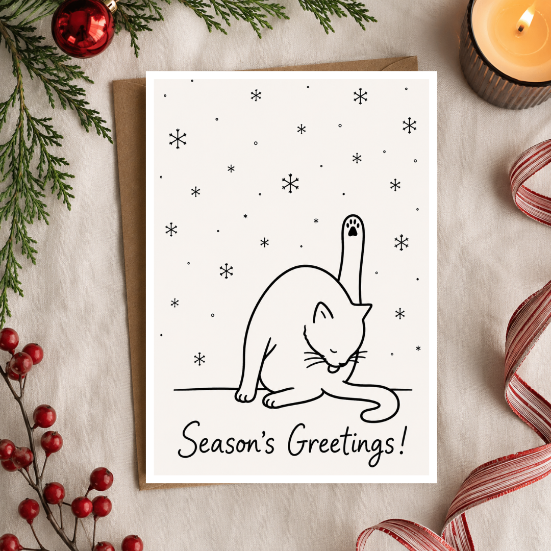Funny Cat Christmas Card, Season's Greetings, A5 Festive Greeting Card