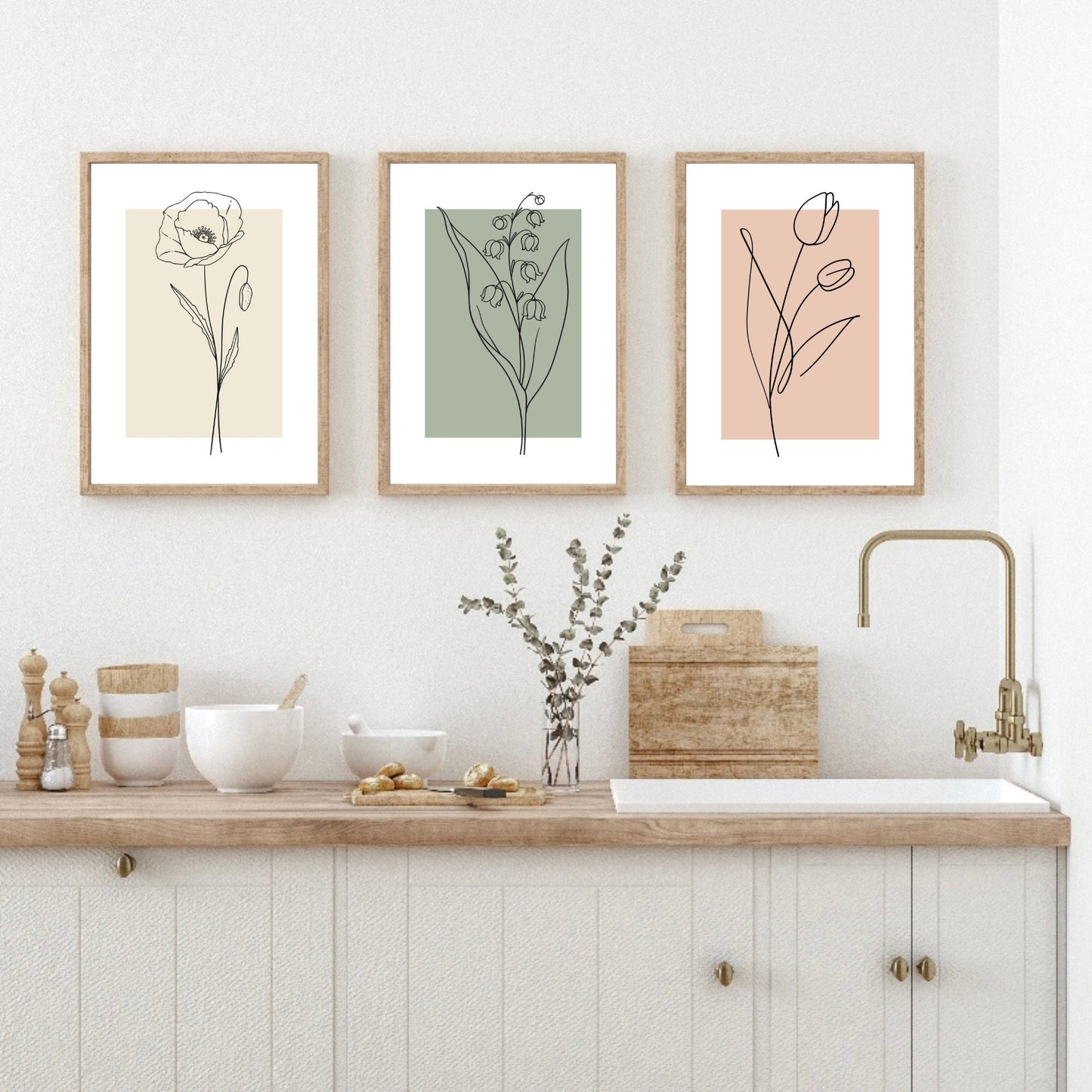 Set of 3 Minimalist Line Art Flower Prints