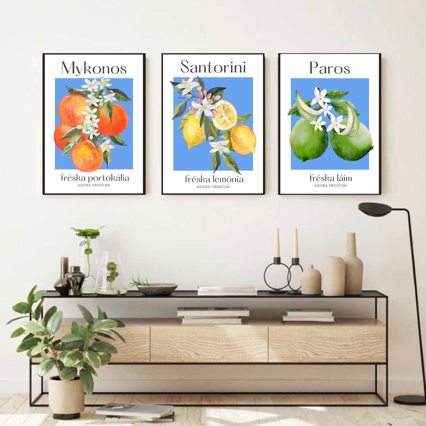 Set of 3 Greek Islands Citrus Fruit Prints
