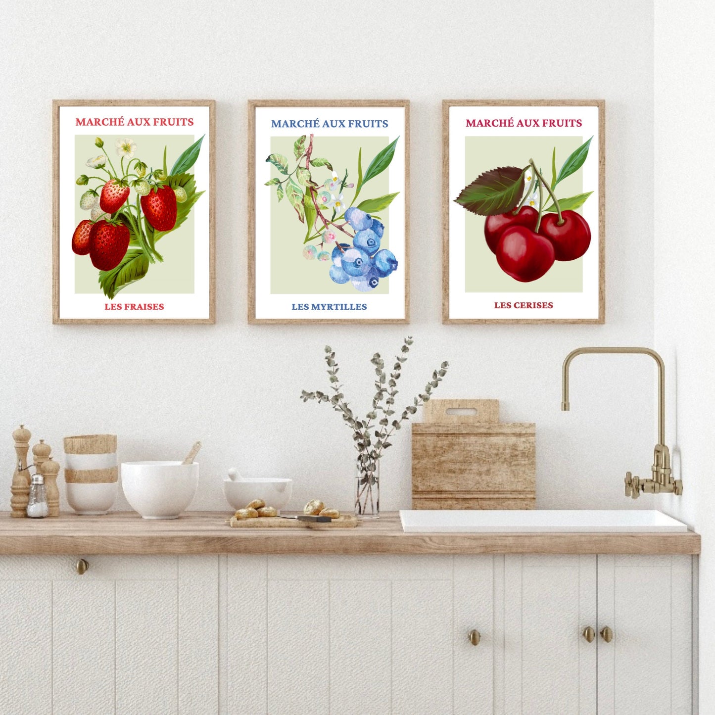 Set of 3 French Fruit Market Prints