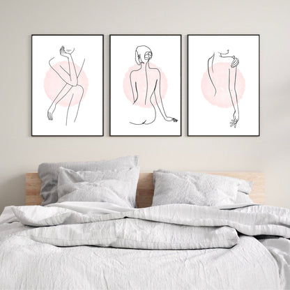 Set of 3 Blush Feminine Line Art Prints