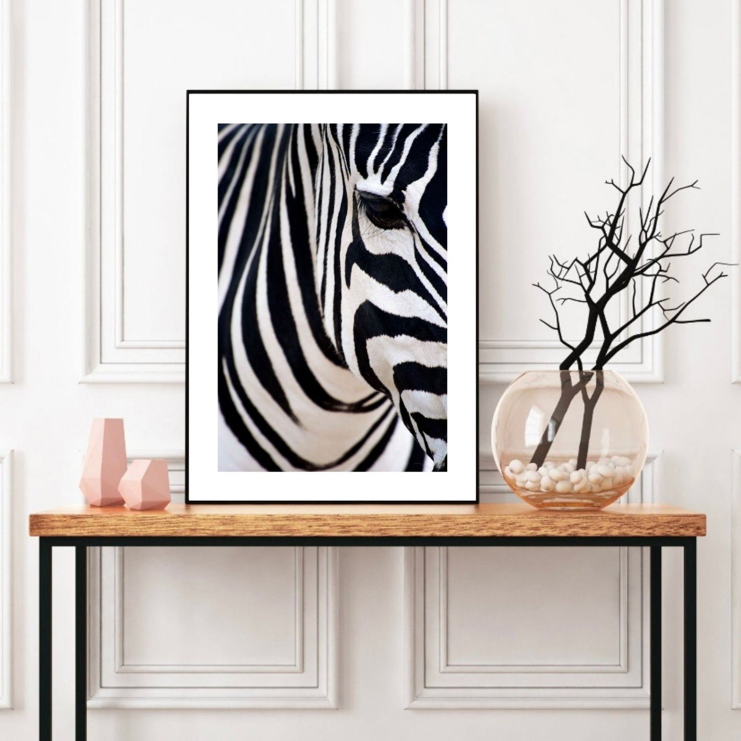 Zebra Close-Up, Black & White Safari Art Print