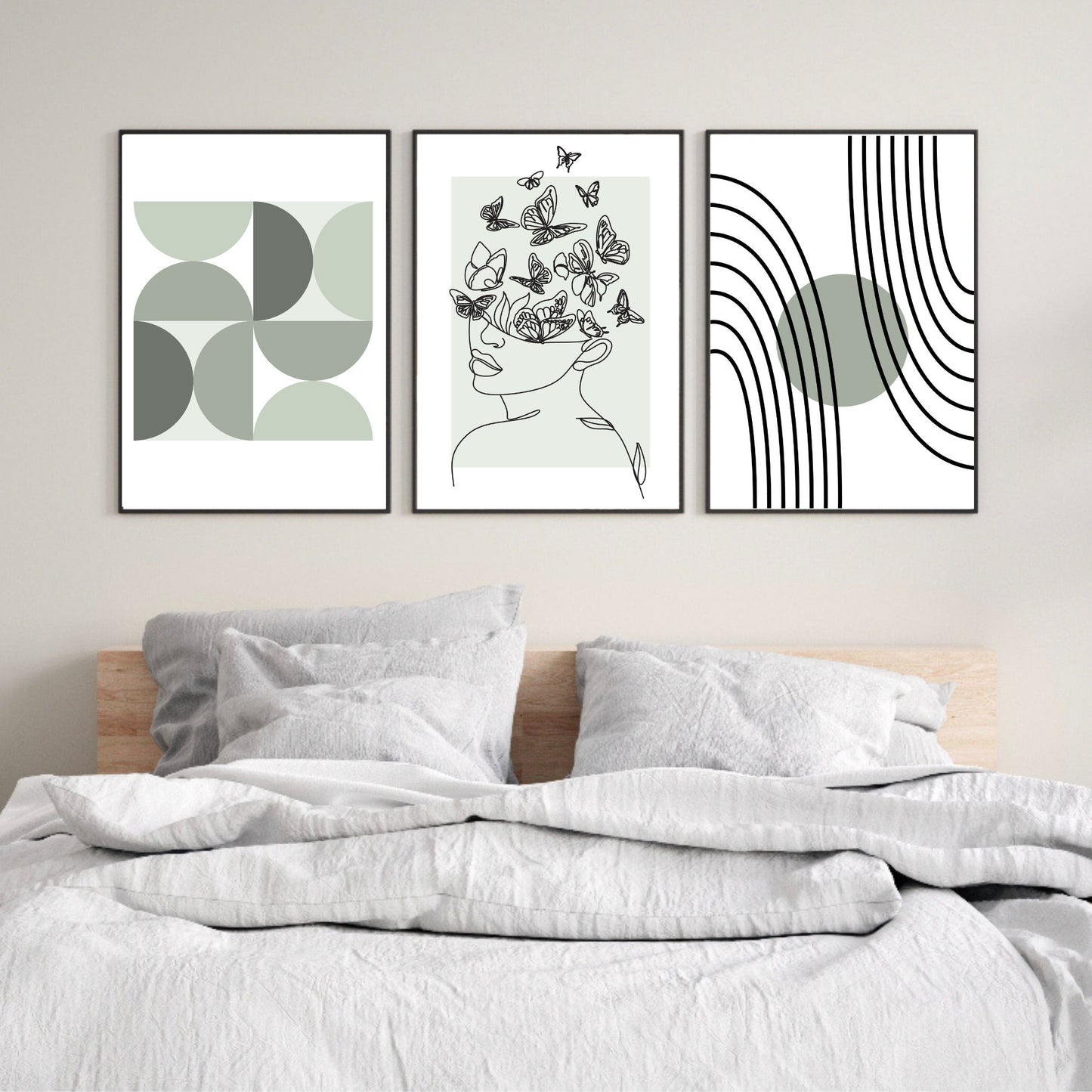 Set of 3 Sage Green Abstract & Line Art Prints