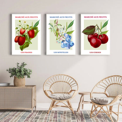 Set of 3 French Fruit Market Prints