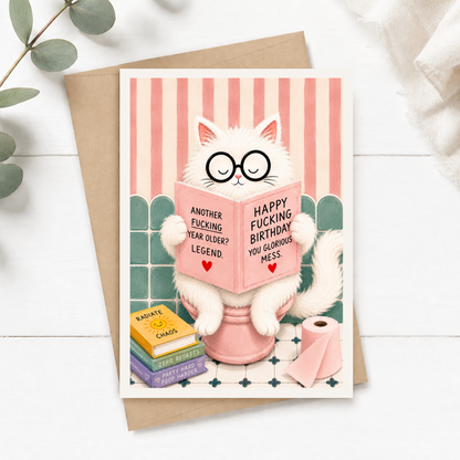 Funny Cat Birthday Card for Her, Happy F*cking Birthday, A5 Greeting Card