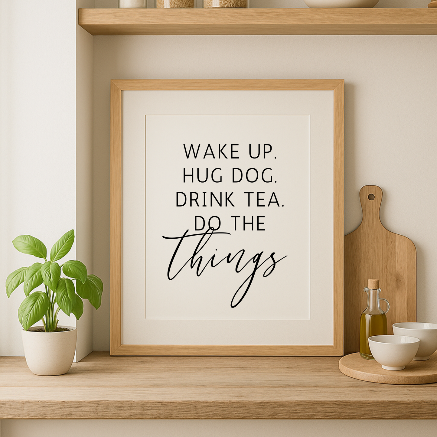 Wake Up Hug Dog Drink Tea Print