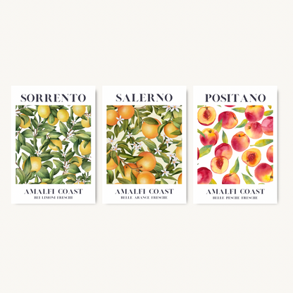 Set of 3 Amalfi Coast Fruit Art Prints