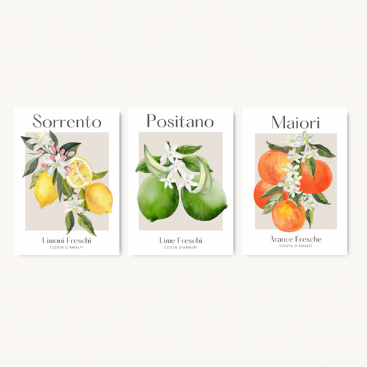 Set of 3 Italian Citrus Fruit Prints