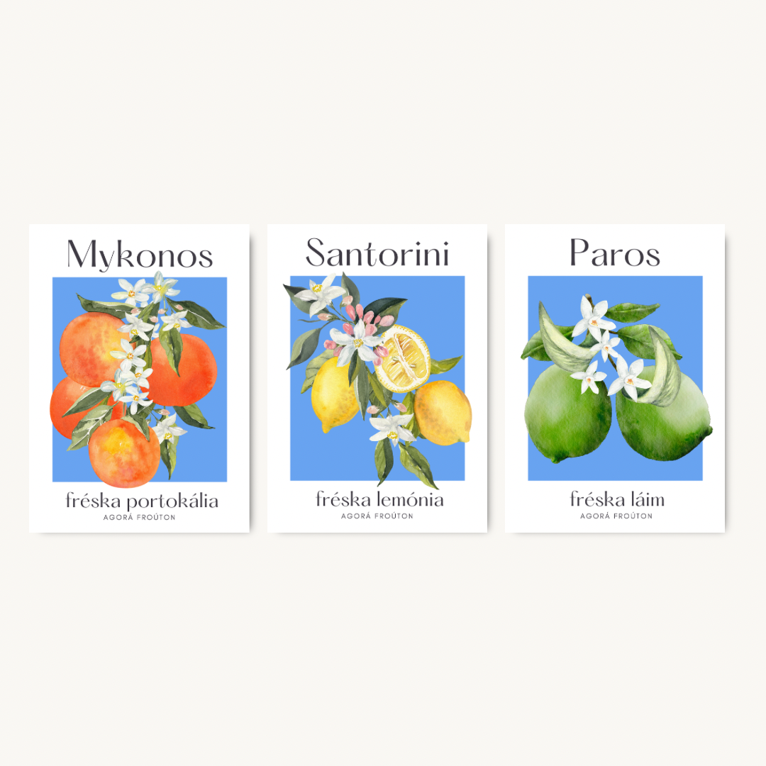 Set of 3 Greek Islands Citrus Fruit Prints