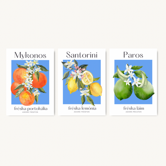 Set of 3 Greek Islands Citrus Fruit Prints