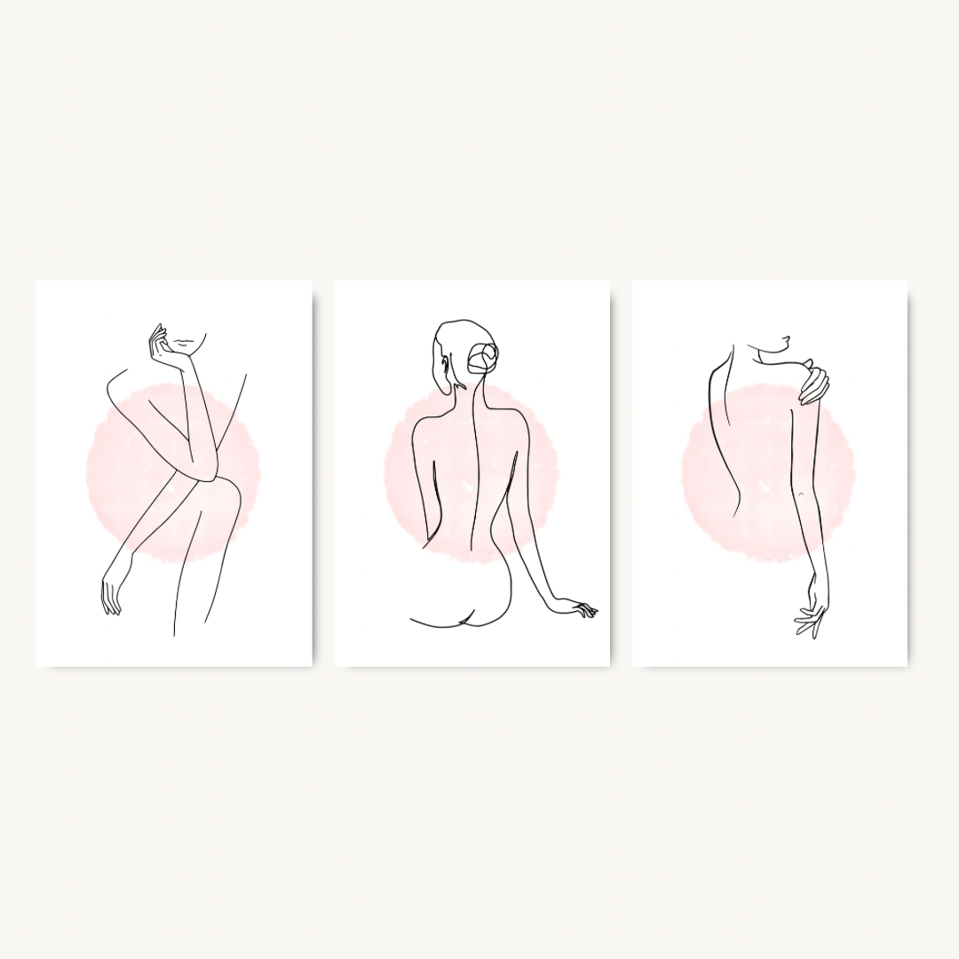 Set of 3 Blush Feminine Line Art Prints