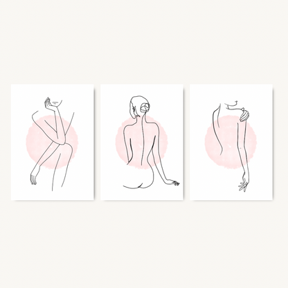 Set of 3 Blush Feminine Line Art Prints