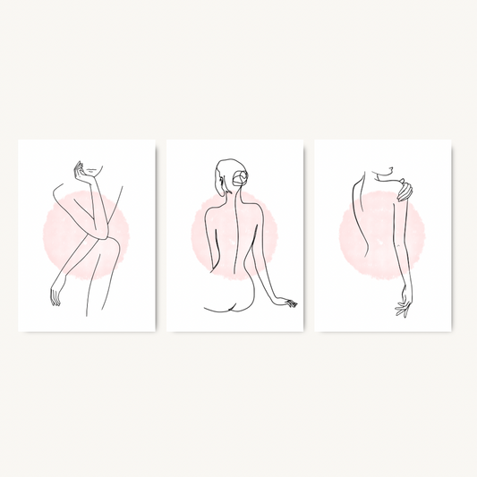 Set of 3 Blush Feminine Line Art Prints