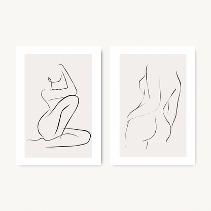 Set Of 2 Woman Line Art Prints