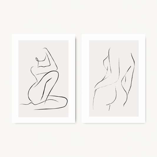 Set Of 2 Woman Line Art Prints