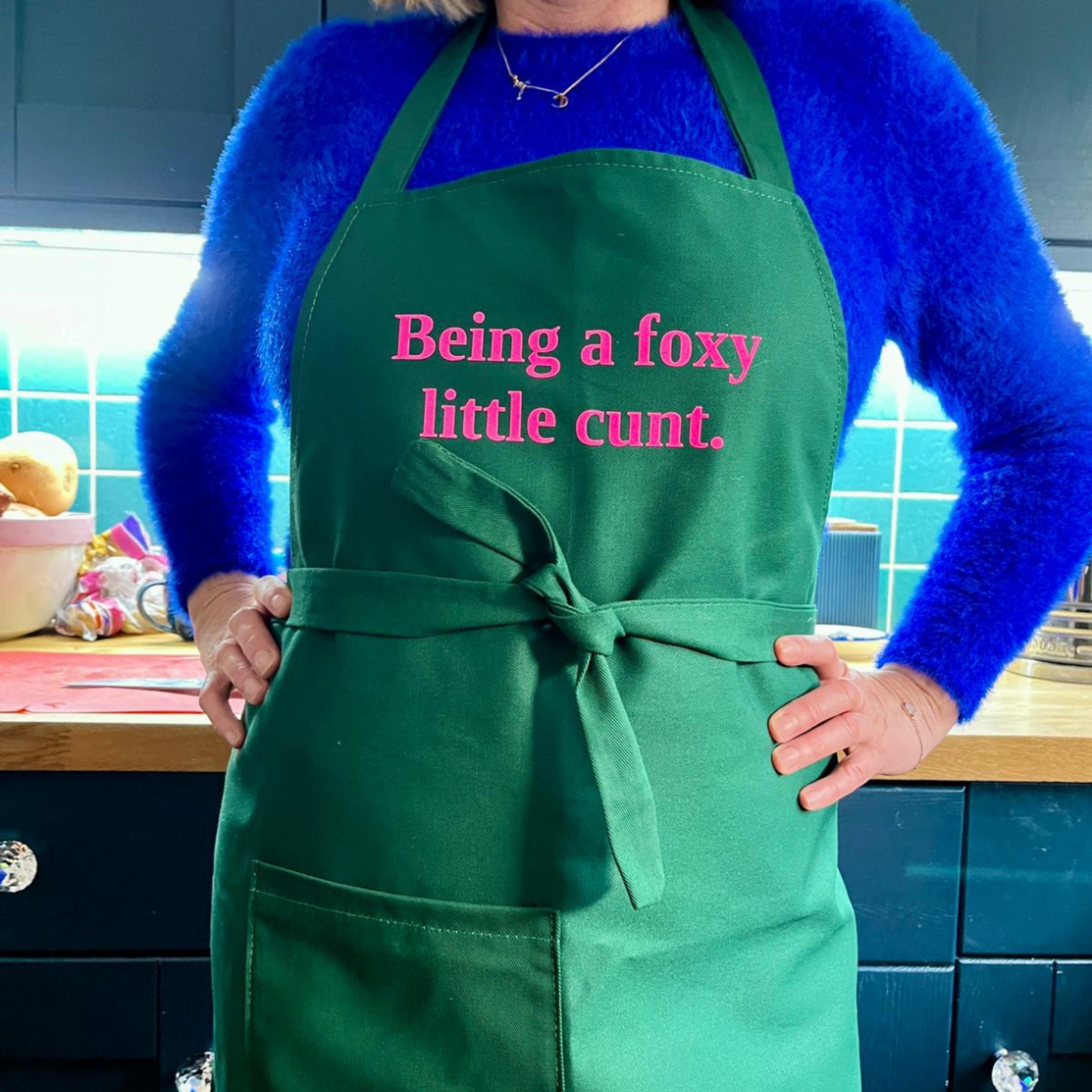 Handmade Green Cotton Apron, Being A Foxy Little C*nt
