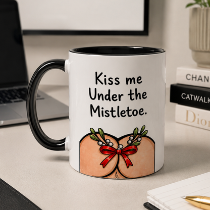 Funny Christmas Mug, Kiss Me Under The Mistletoe, 11oz Ceramic Mug
