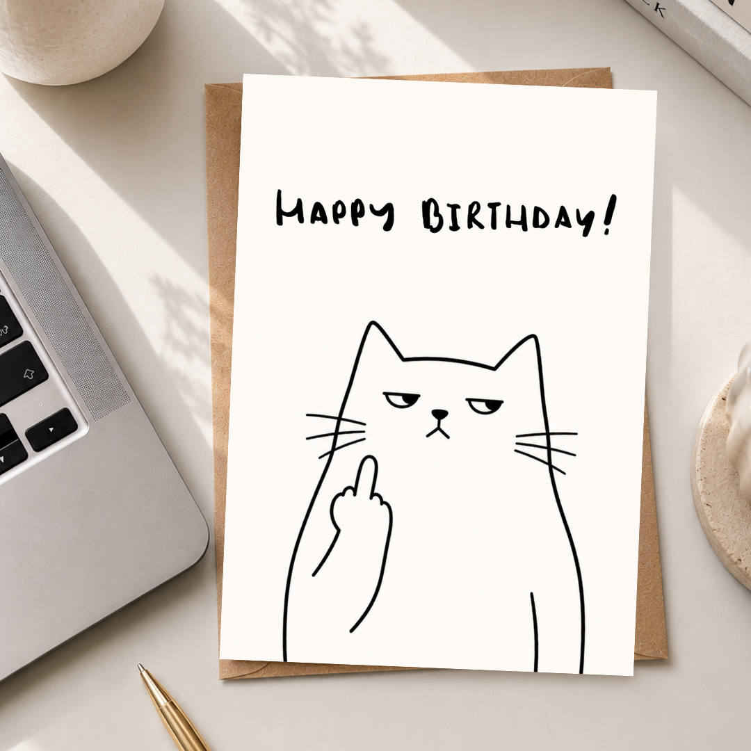 Funny Cat Birthday Card, Minimal Greeting Card, A5