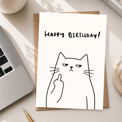 Funny Cat Birthday Card, Minimal Greeting Card, A5