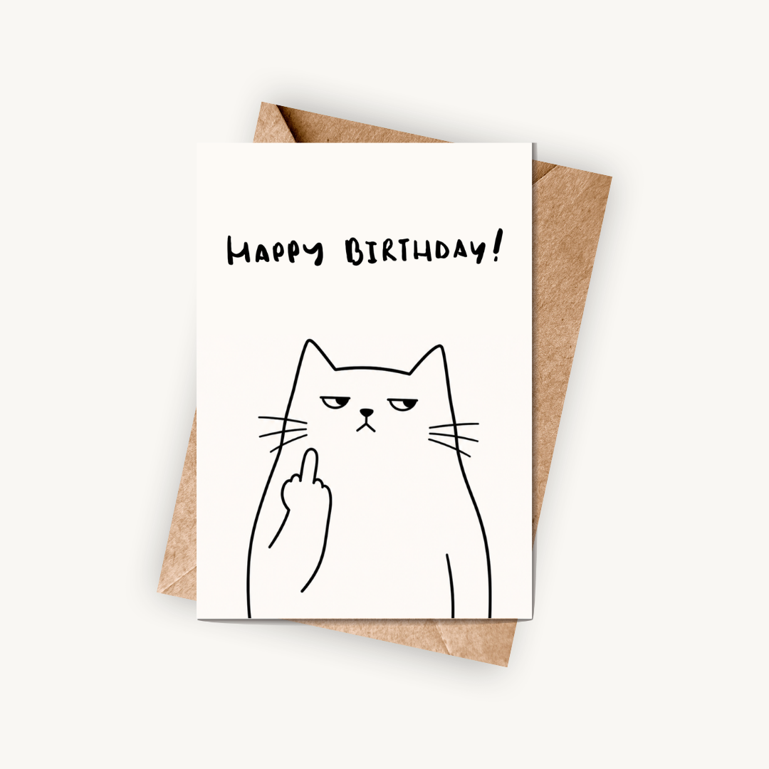 Funny Cat Birthday Card, Minimal Greeting Card, A5