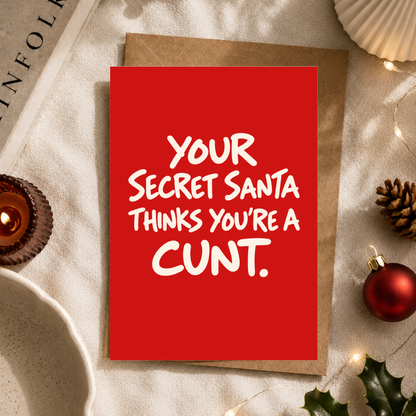 Funny Christmas Card, Secret Santa Thinks You're A C*nt, A5 Greeting Card