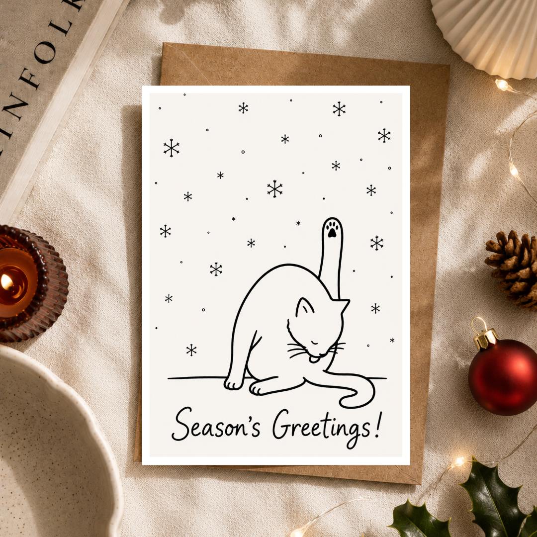 Funny Cat Christmas Card, Season's Greetings, A5 Festive Greeting Card