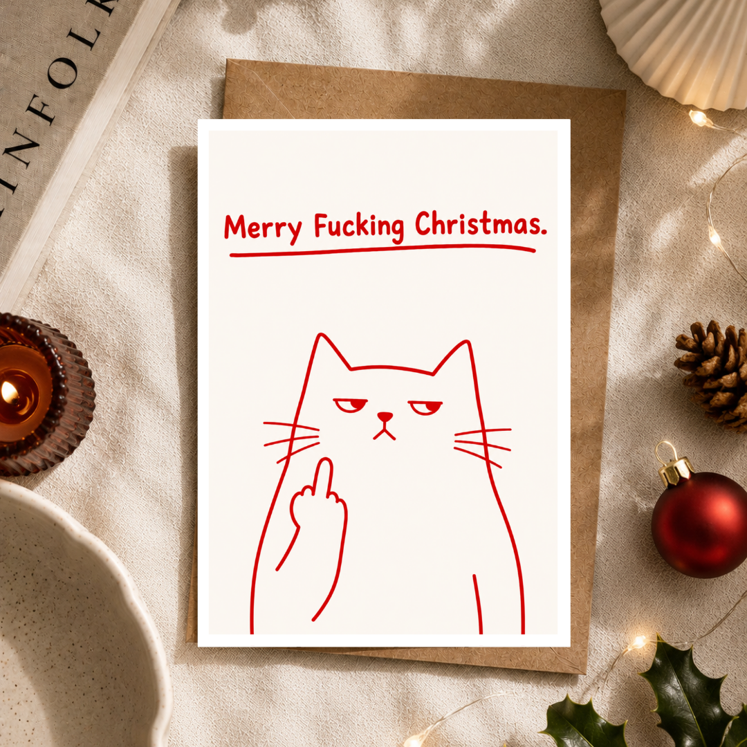 Funny Cat Christmas Card, A5 Festive Greeting Card
