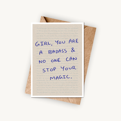 Encouragement Card, Girl You Are A Badass, A5 Greeting Card