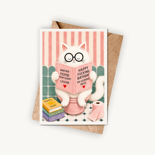 Funny Cat Birthday Card for Her, Happy F*cking Birthday, A5 Greeting Card