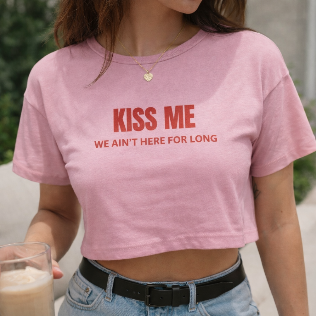 Kiss Me, Pink Cotton Crop Top