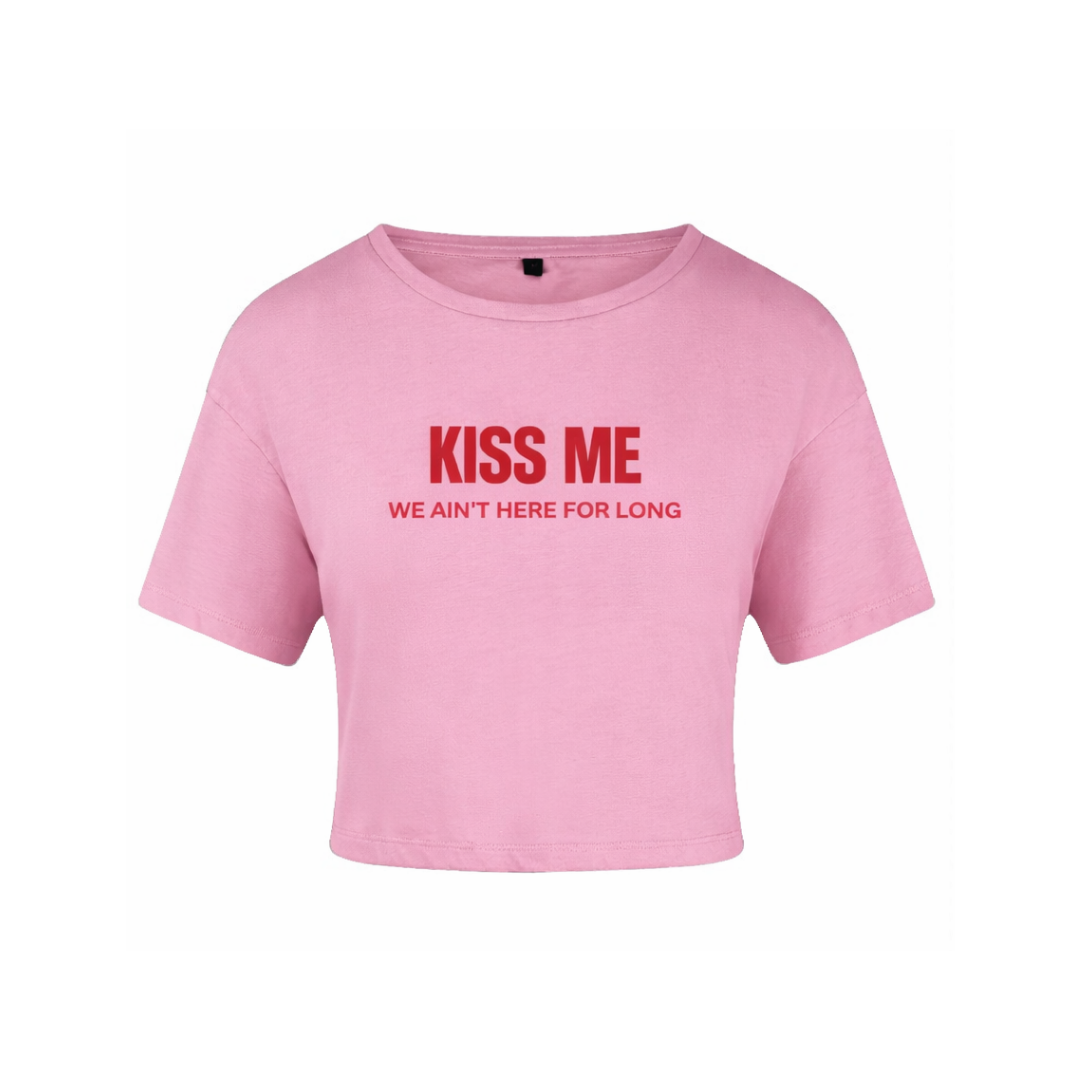 Kiss Me, Pink Cotton Crop Top