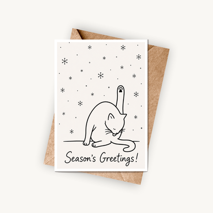 Funny Cat Christmas Card, Season's Greetings, A5 Festive Greeting Card