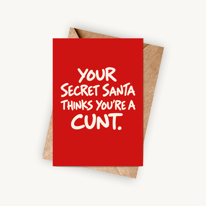 Funny Christmas Card, Secret Santa Thinks You're A C*nt, A5 Greeting Card