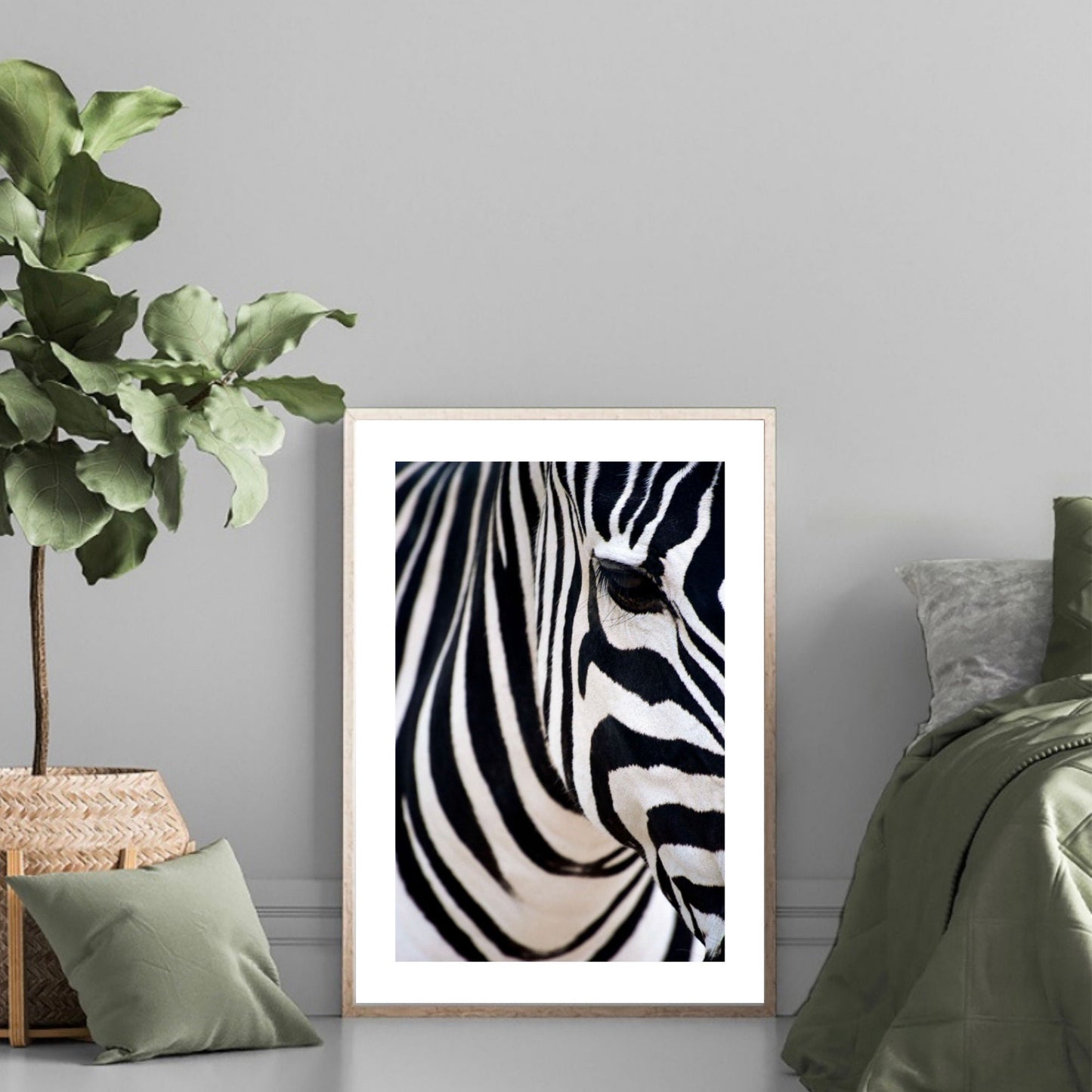 Zebra Close-Up, Black & White Safari Art Print