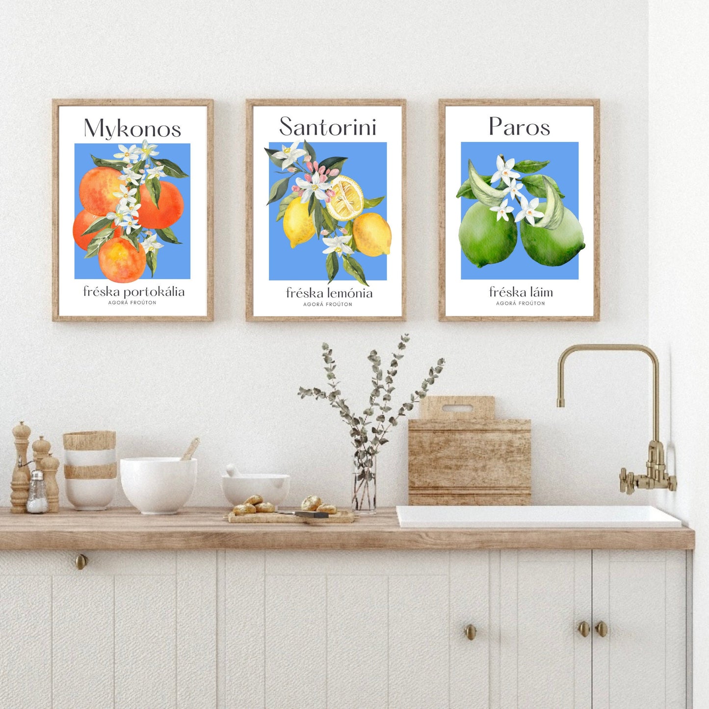 Set of 3 Greek Islands Citrus Fruit Prints