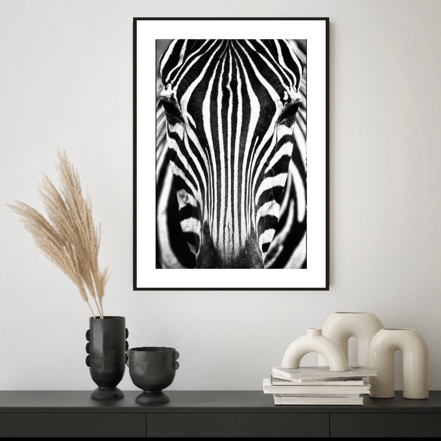 Zebra Portrait Black & White Print